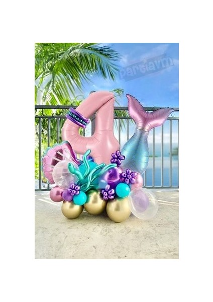 Deniz Kızı Balon Buketi Pembe Rakam Balon