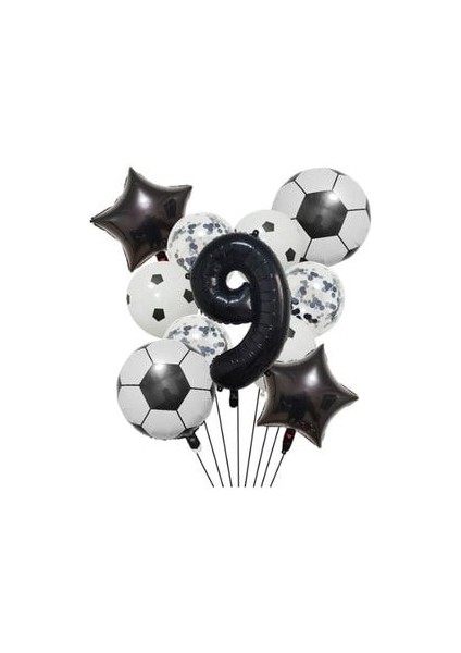 Futbol Tema Doğum Günü Balon Seti Soccer Balloon Set Siyah Rakam Balonlu