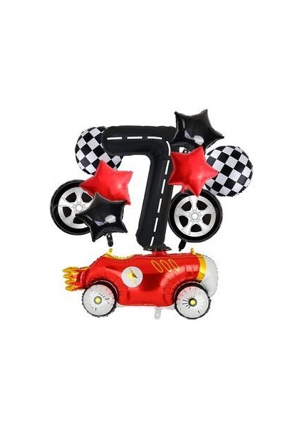 Vintage Race Car Siyah Yaş Rakam Balonlu Set Yarış Arabası Doğum Günü Kırmızı 10'lu Balon Set