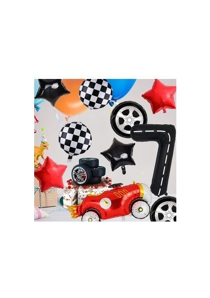 Vintage Race Car Siyah Yaş Rakam Balonlu Set Yarış Arabası Doğum Günü Kırmızı 10'lu Balon Set modelleri