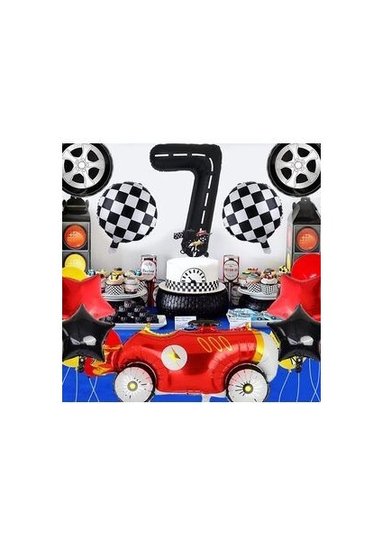 Vintage Race Car Siyah Yaş Rakam Balonlu Set Yarış Arabası Doğum Günü Kırmızı 10'lu Balon Set fırsatları