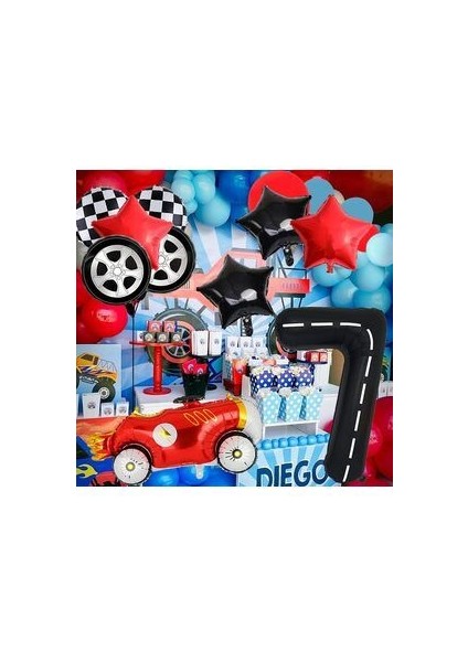 Vintage Race Car Siyah Yaş Rakam Balonlu Set Yarış Arabası Doğum Günü Kırmızı 10'lu Balon Set indirimleri