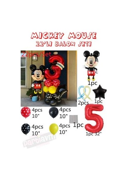 Kırmızı Rakam Balonlu Mickey Mouse Balon Seti Mini Miki Fare Temalı fiyatları
