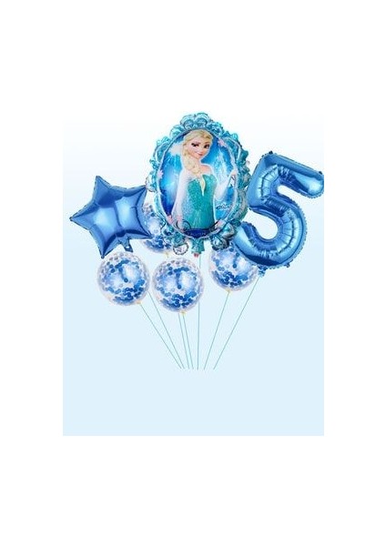 Frozen Elsa Mavi Rakamlı Balon Seti Konfetili Şeffaf Balonlu Karlar Kraliçesi Elsalı Balon Seti