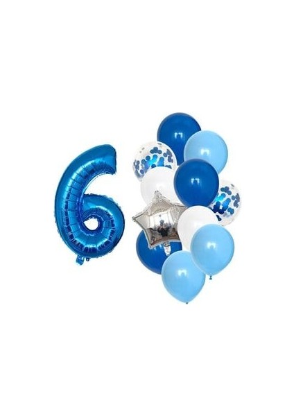 Mavi Rakam Balon Pullu Şeffaf Balon Mavi Tonları Balon Buketi