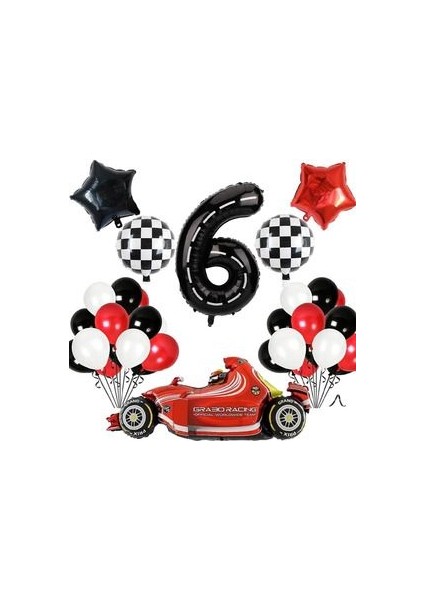 Beyaz Şeritli Siyah Rakam Balonlu Yarış Arabası Balon Seti, Racing Balon Tema F1 Arabalar