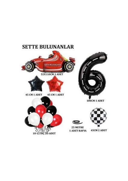 Beyaz Şeritli Siyah Rakam Balonlu Yarış Arabası Balon Seti, Racing Balon Tema F1 Arabalar fiyatları