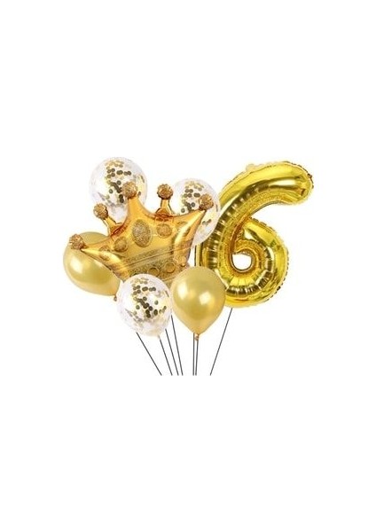 Altın Rakam Kral Taç Parlak (Krom) Balon ve Pullu Şeffaf Balonlu Set