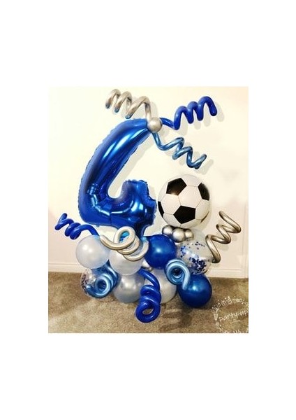 Mavi Rakam Balon ve Futbolcu Temalı Balon Buketi Seti