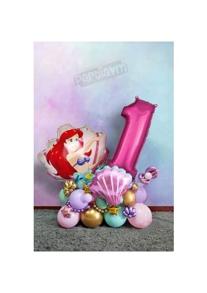 Little Mermaid Ariel Küçük Deniz Kızı Balon Buketi Fuşya Rakam Balon