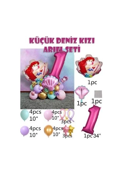 Little Mermaid Ariel Küçük Deniz Kızı Balon Buketi Fuşya Rakam Balon fiyatları