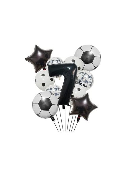 Futbol Tema Doğum Günü Balon Seti Soccer Balloon Set Siyah Rakam Balonlu