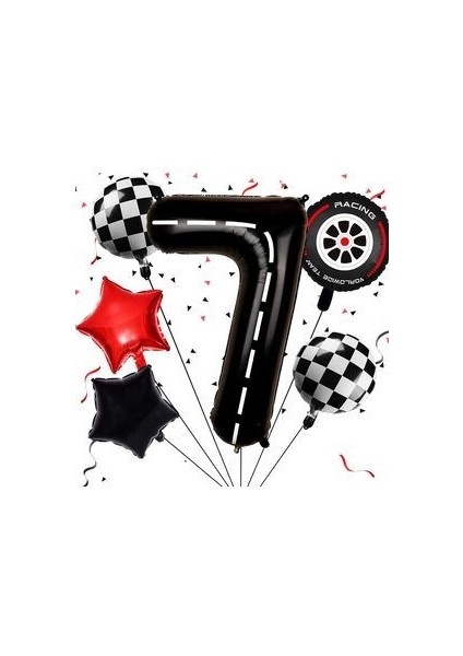 Race Car Set Arabalar Yarış Arabası Şimşek Mcqueen Doğum Günü Kırmızı Araba Full Set Rakam Balon