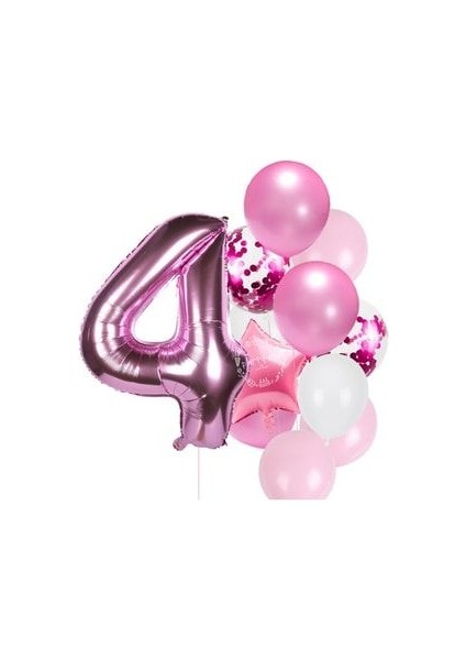 Fuşya Rakam Pullu Şeffaf Balon Pembe Tonları Balon Buketi