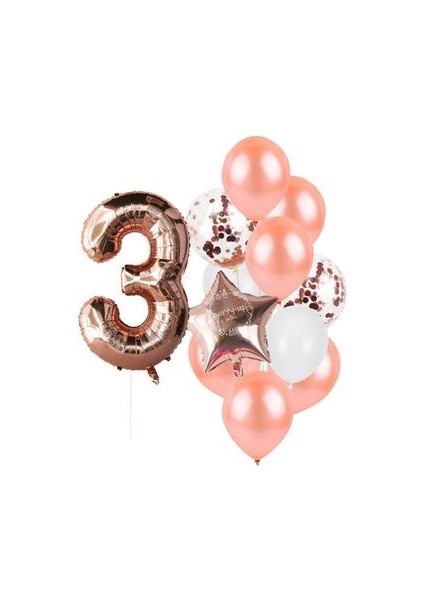 Rose Gold Rakam Pullu Şeffaf Balon Gül Kurusu Tonları Balon Buketi