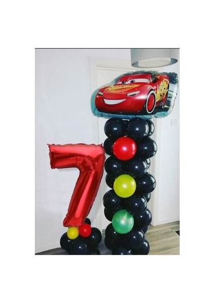 Şimşek Mcqueen Rakamlı Balon Sütunu Arabalar Balon Trafik Lambası Şekilli Karşılama Seti
