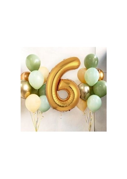 102CM Altın Rakam Balonlu 17'li Balon Seti