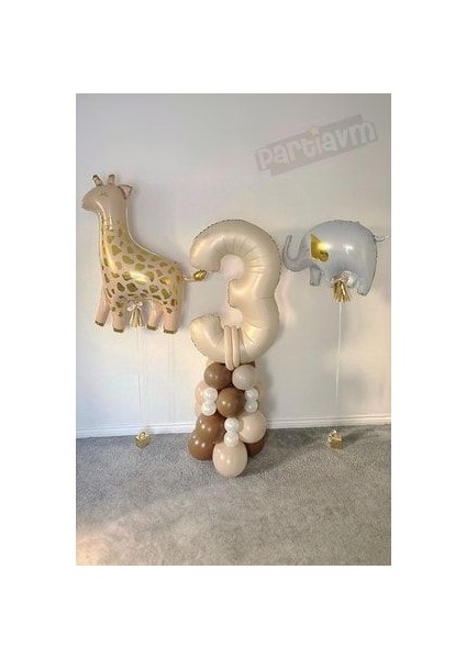 Krem Rakam Balon Soft Kahve Renkler Zürafa Fil Balon Set (1-9 Rakam Seçimli)