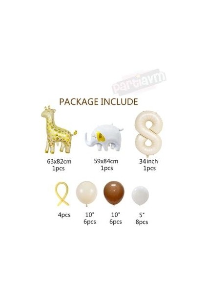 Krem Rakam Balon Soft Kahve Renkler Zürafa Fil Balon Set (1-9 Rakam Seçimli) fiyatları
