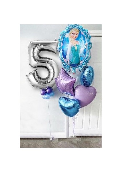 Frozen Elsa Gümüş Rakamlı Balon Seti Karlar Kraliçesi Elsalı Balon Seti 100CM Rakam Balon