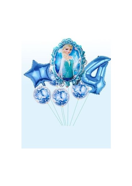 Frozen Elsa Mavi Rakamlı Balon Seti Konfetili Şeffaf Balonlu Karlar Kraliçesi Elsalı Balon Seti