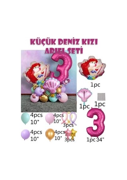 Little Mermaid Ariel Küçük Deniz Kızı Balon Buketi Fuşya Rakam Balon fiyatları