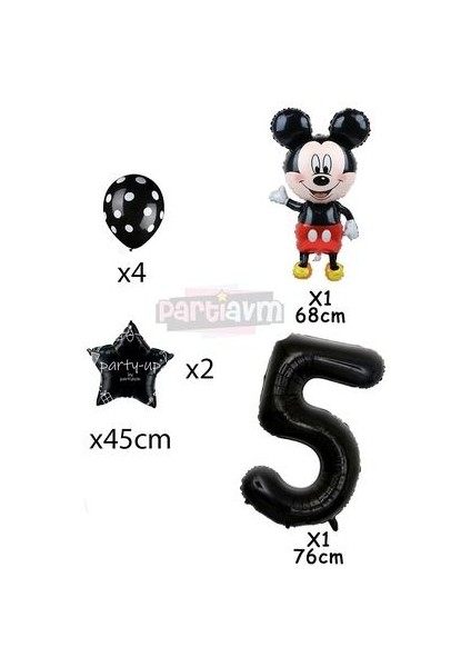 Siyah Rakam Balonlu Mickey Mouse Siyah Balon Seti Mini Fare Temalı fiyatları
