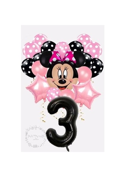 Siyah Rakam Balonlu Mini Fare Balon Set Minnie Mouse Balon Set