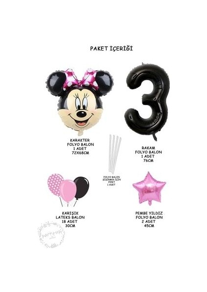 Siyah Rakam Balonlu Mini Fare Balon Set Minnie Mouse Balon Set fiyatları