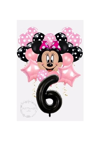Siyah Rakam Balonlu Mini Fare Balon Set Minnie Mouse Balon Set