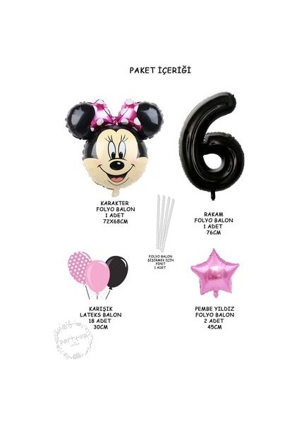 Siyah Rakam Balonlu Mini Fare Balon Set Minnie Mouse Balon Set fiyatları