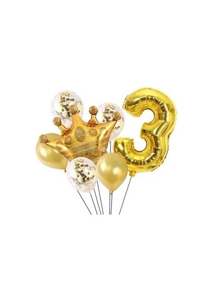Altın Rakam Kral Taç Parlak (Krom) Balon ve Pullu Şeffaf Balonlu Set