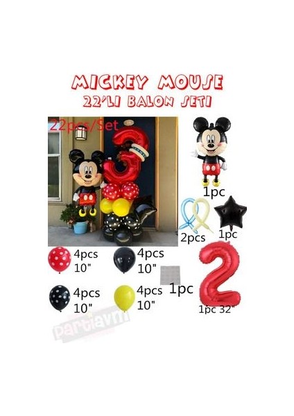 Kırmızı Rakam Balonlu Mickey Mouse Balon Seti Mini Miki Fare Temalı fiyatları