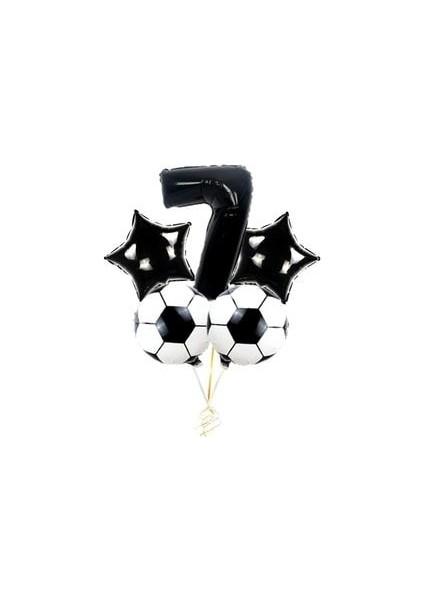 Siyah Rakam Balon Futbol Topu ve Siyah Yıldız Balon Seti