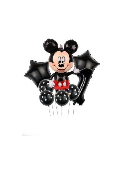 Siyah Rakam Balonlu Mickey Mouse Siyah Balon Seti Mini Fare Temalı