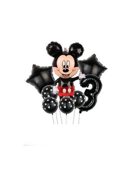 Siyah Rakam Balonlu Mickey Mouse Siyah Balon Seti Mini Fare Temalı