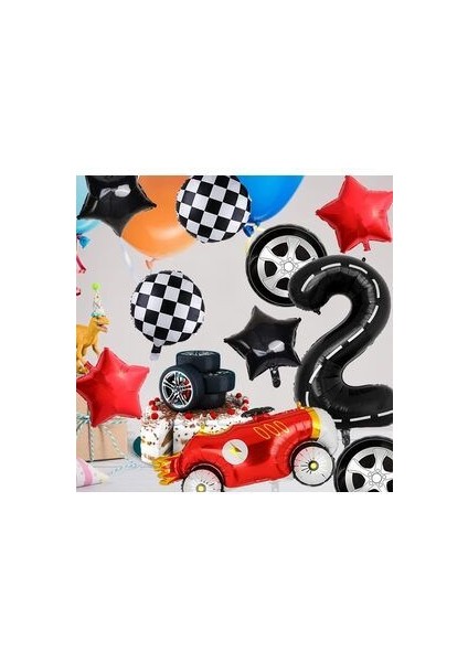 Vintage Race Car Siyah Yaş Rakam Balonlu Set Yarış Arabası Doğum Günü Kırmızı 10'lu Balon Set indirimleri
