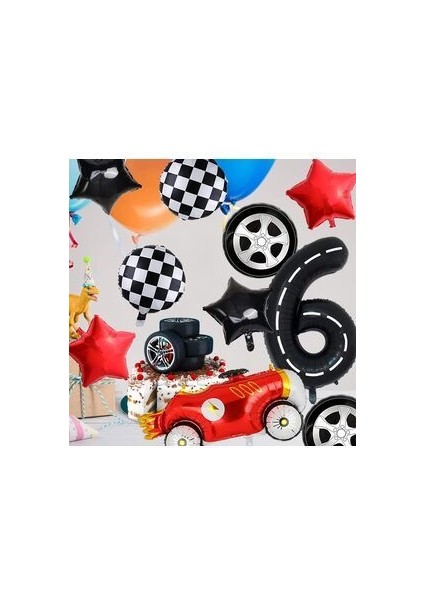 Vintage Race Car Siyah Yaş Rakam Balonlu Set Yarış Arabası Doğum Günü Kırmızı 10'lu Balon Set indirimleri
