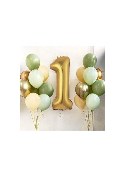 102CM Altın Rakam Balonlu 17'li Balon Seti