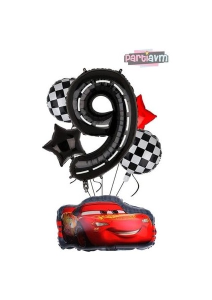 Siyah Rakam Balonlu Şimşek Mcqueen Balon Seti Arabalar (Cars)