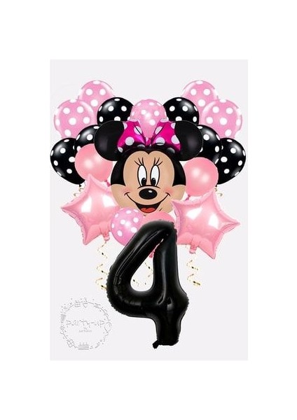 Siyah Rakam Balonlu Mini Fare Balon Set Minnie Mouse Balon Set