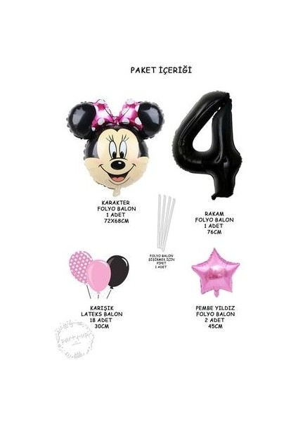Siyah Rakam Balonlu Mini Fare Balon Set Minnie Mouse Balon Set fiyatları
