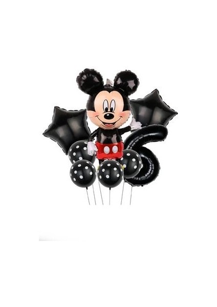 Siyah Rakam Balonlu Mickey Mouse Siyah Balon Seti Mini Fare Temalı