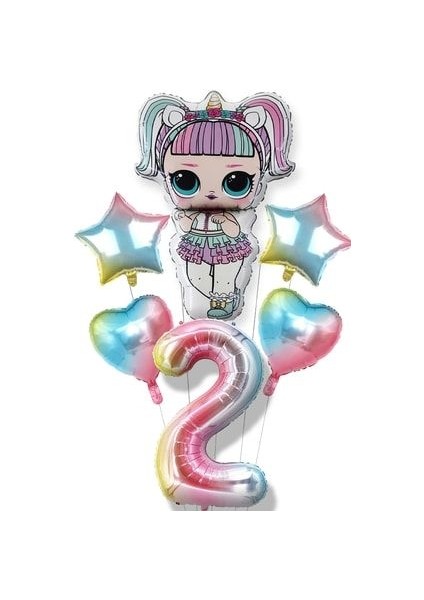 Lisanslı Unicorn Lol Bebek Balon Gökkuşağı Rakam Balon Seti Lol Surprise Renkli Rakam Balon
