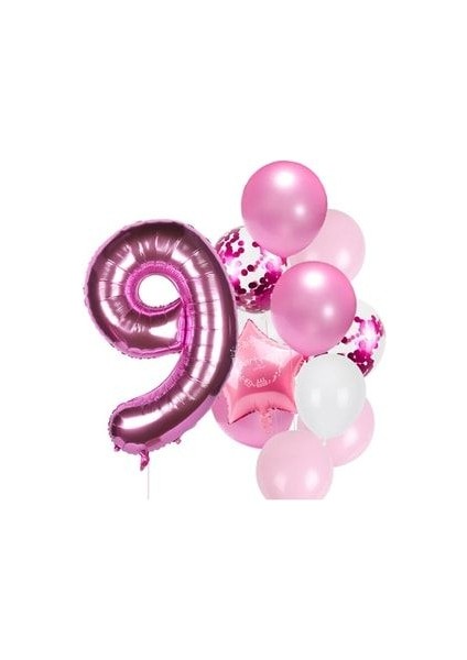 Fuşya Rakam Pullu Şeffaf Balon Pembe Tonları Balon Buketi