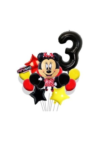 Siyah Rakam Balonlu Mini Fare Balon Set Minnie Mouse Balon Set