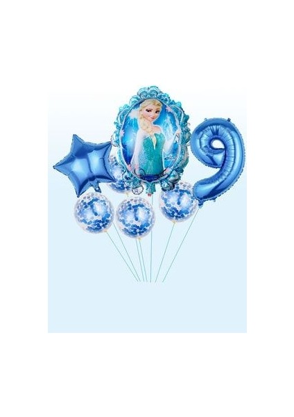 Frozen Elsa Mavi Rakamlı Balon Seti Konfetili Şeffaf Balonlu Karlar Kraliçesi Elsalı Balon Seti
