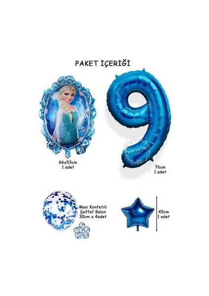 Frozen Elsa Mavi Rakamlı Balon Seti Konfetili Şeffaf Balonlu Karlar Kraliçesi Elsalı Balon Seti modelleri