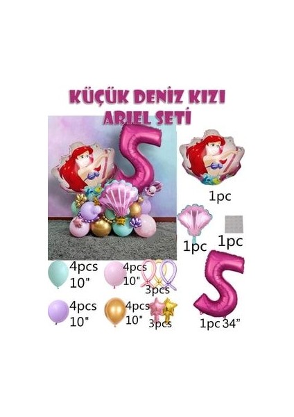 Little Mermaid Ariel Küçük Deniz Kızı Balon Buketi Fuşya Rakam Balon fiyatları