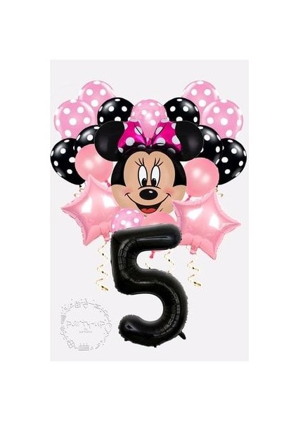 Siyah Rakam Balonlu Mini Fare Balon Set Minnie Mouse Balon Set